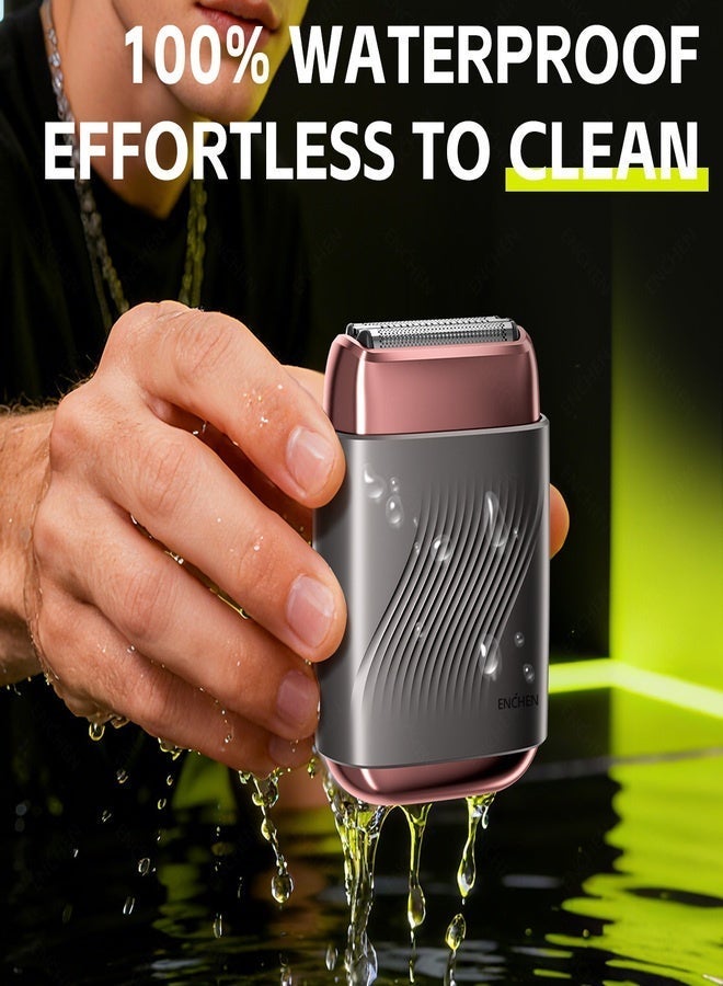 ENCHEN ماكينة حلاقة ميني مدمجة MS006 بنظام شفرات ثلاثية عائمة 3D بسرعة 6800 دورة في الدقيقة قابلة للشحن من نوع C بحجم الجيب - رمادي غامق - Image 4